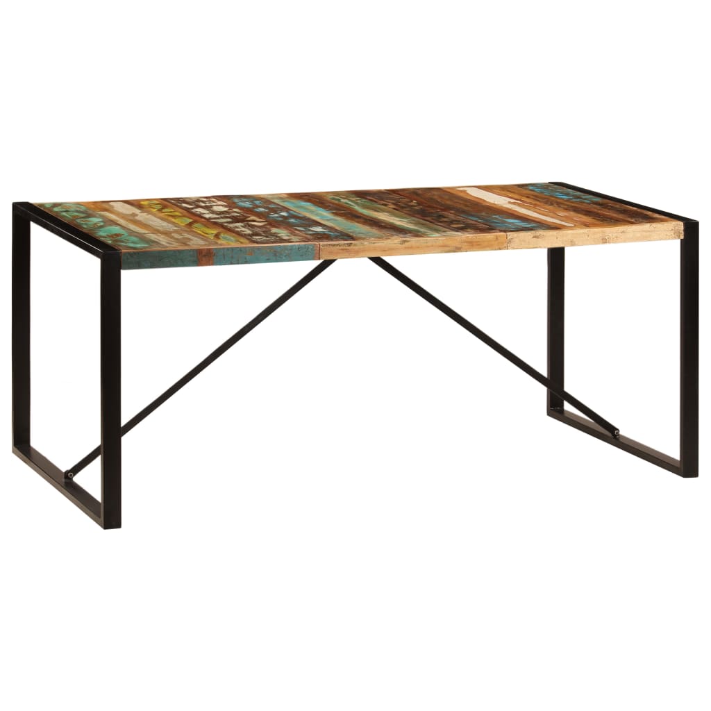 Dining Table Multicolor Solid Reclaimed Wood and Powder-Coated Steel