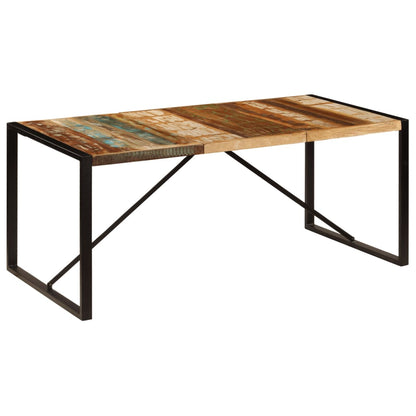 Dining Table Multicolor Solid Reclaimed Wood and Powder-Coated Steel