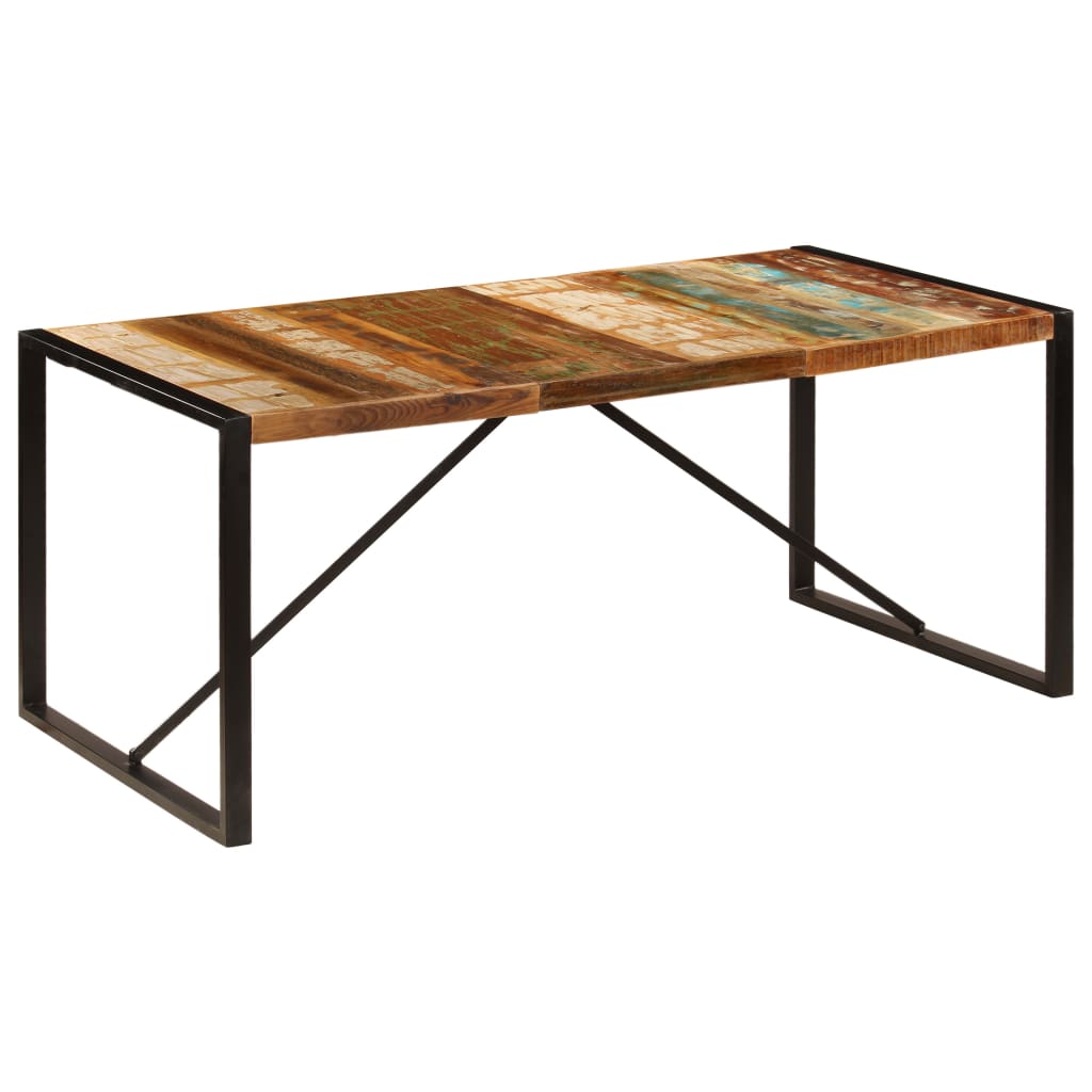 Dining Table Multicolor Solid Reclaimed Wood and Powder-Coated Steel