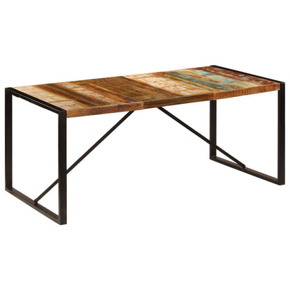 Dining Table Multicolor Solid Reclaimed Wood and Powder-Coated Steel