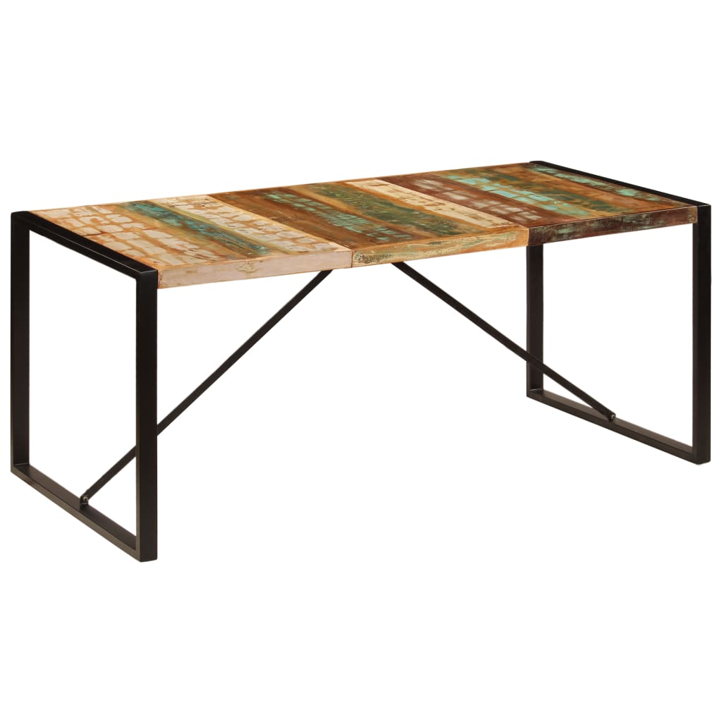 Dining Table Multicolor Solid Reclaimed Wood and Powder-Coated Steel
