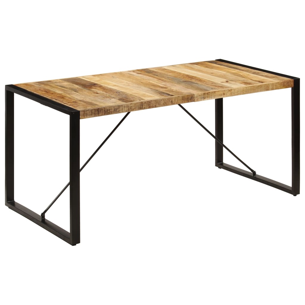 Dining Table Brown and Black Solid Mango Wood and Powder-Coated Steel