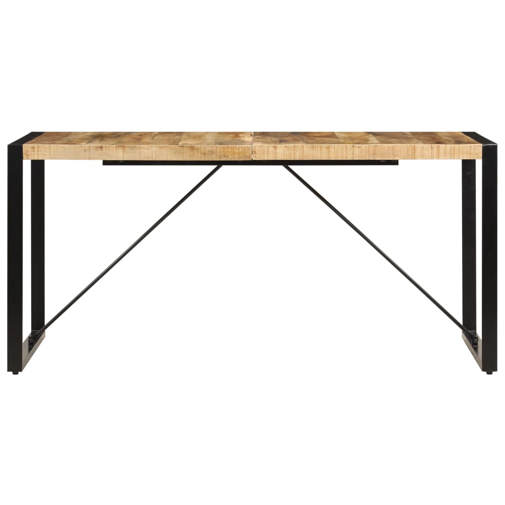 Dining Table Brown and Black Solid Mango Wood and Powder-Coated Steel