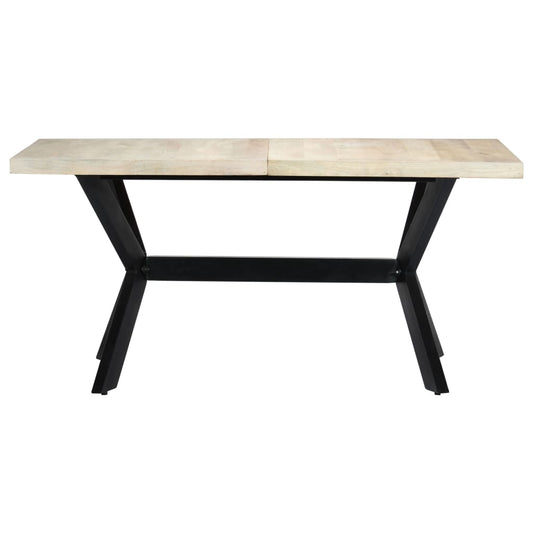 Dining Table White and black Solid mango wood and powder-coated steel