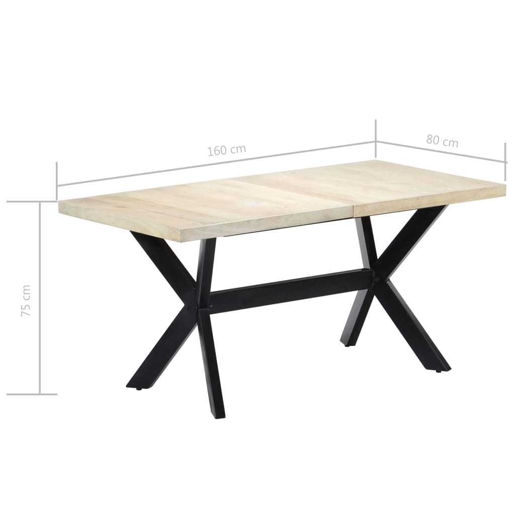 Dining Table White and black Solid mango wood and powder-coated steel