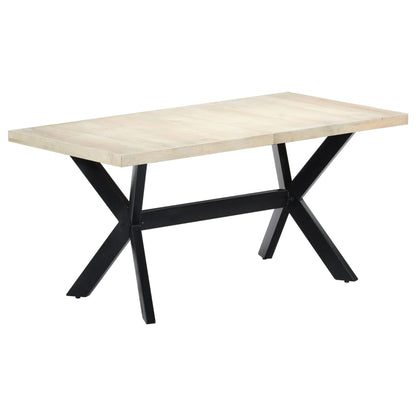Dining Table White and black Solid mango wood and powder-coated steel