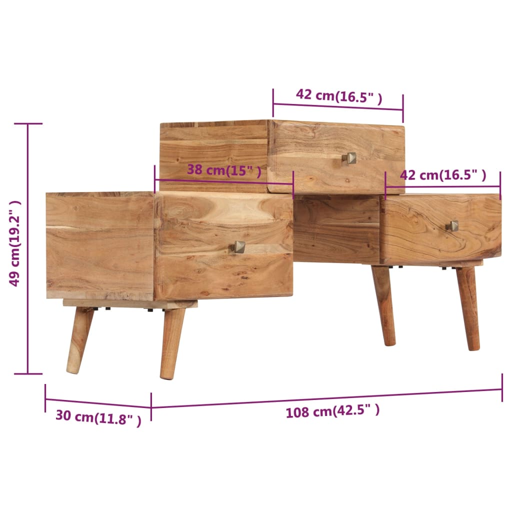 TV Stand Honey Solid acacia wood Medium TV Stand Rectangular