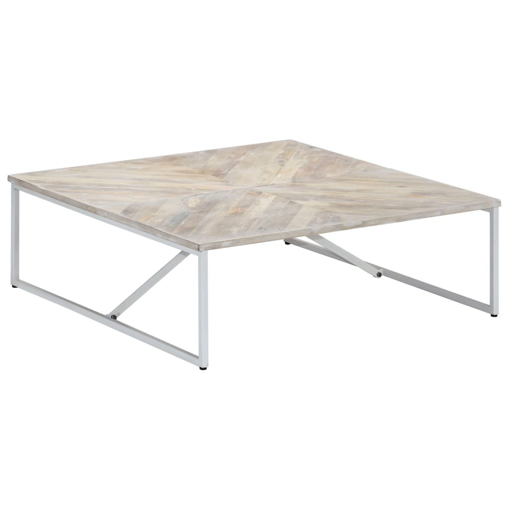 Coffee Table White Solid Mango Wood 43.3 x 43.3 x 14.2 in Durable