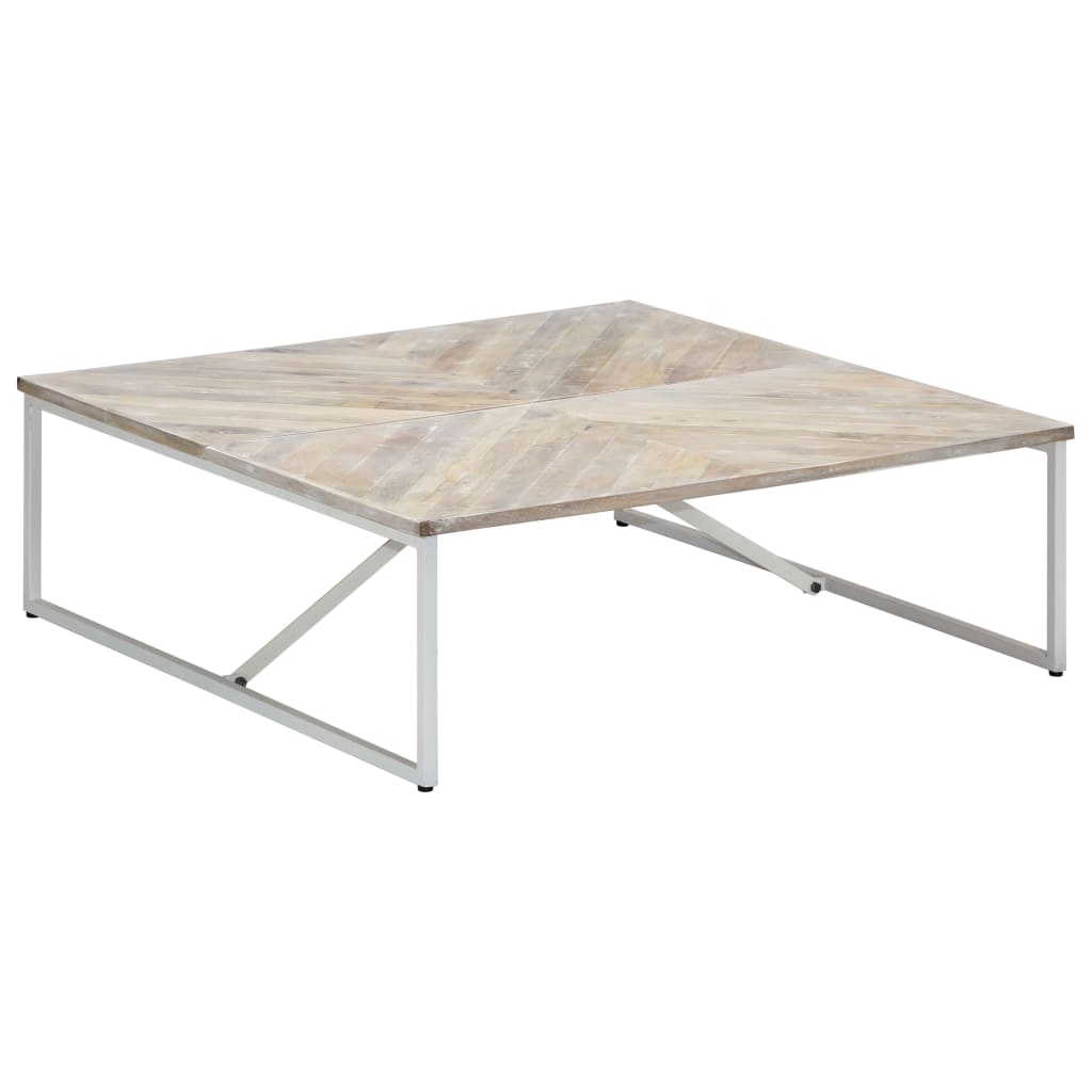 Coffee Table White Solid Mango Wood 43.3 x 43.3 x 14.2 in Durable