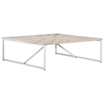 Coffee Table White Solid Mango Wood 43.3 x 43.3 x 14.2 in Durable