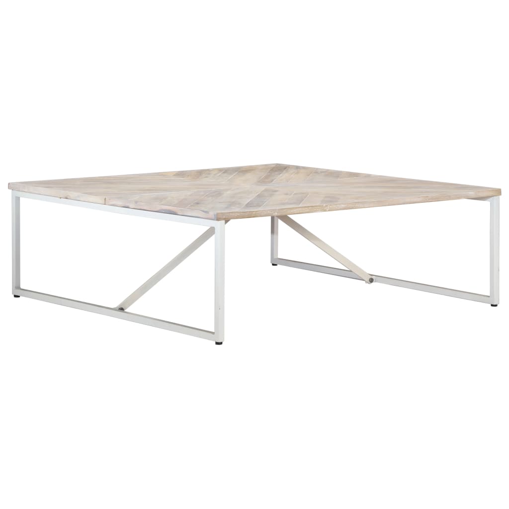 Coffee Table White Solid Mango Wood 43.3 x 43.3 x 14.2 in Durable