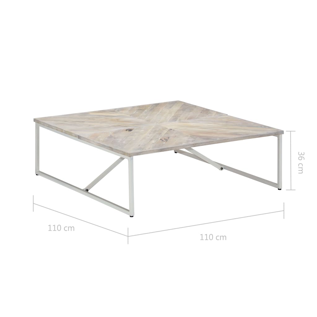 Coffee Table White Solid Mango Wood 43.3 x 43.3 x 14.2 in Durable