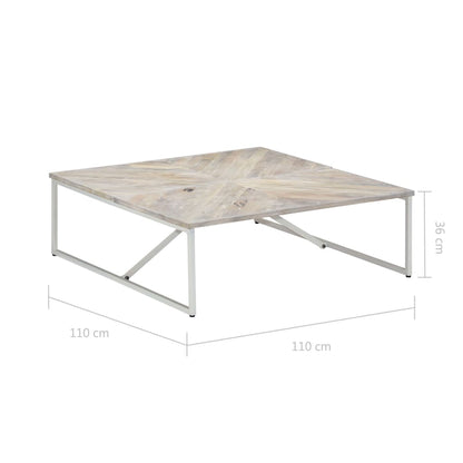 Coffee Table White Solid Mango Wood 43.3 x 43.3 x 14.2 in Durable