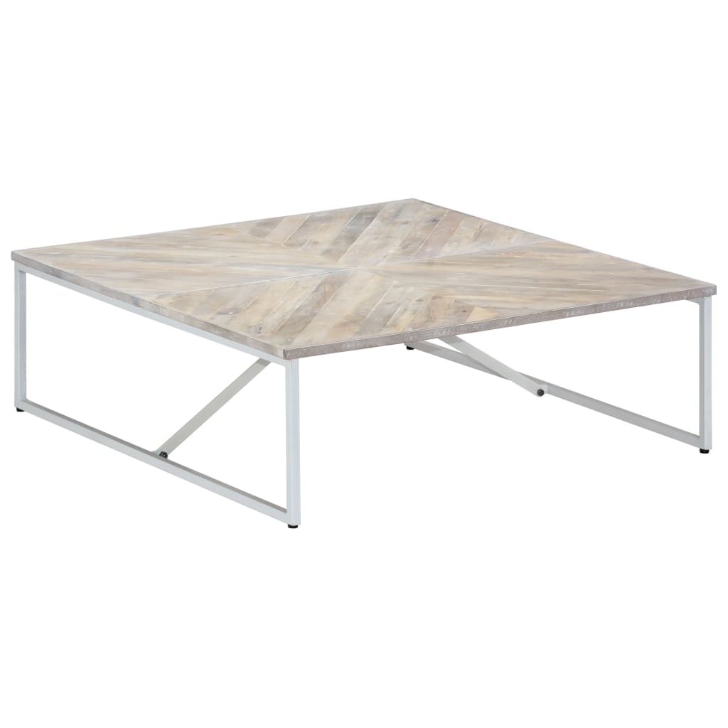 Coffee Table White Solid Mango Wood 43.3 x 43.3 x 14.2 in Durable