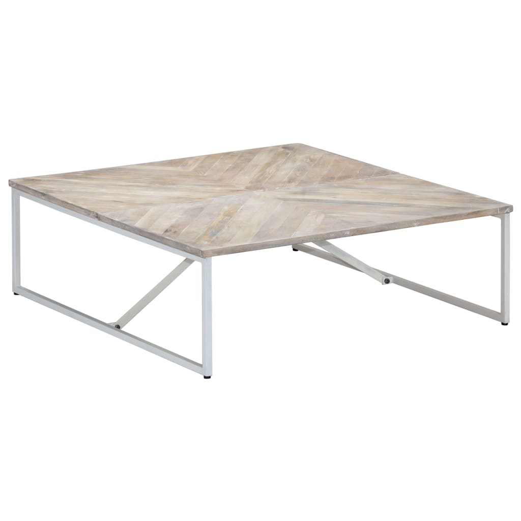 Coffee Table White Solid Mango Wood 43.3 x 43.3 x 14.2 in Durable