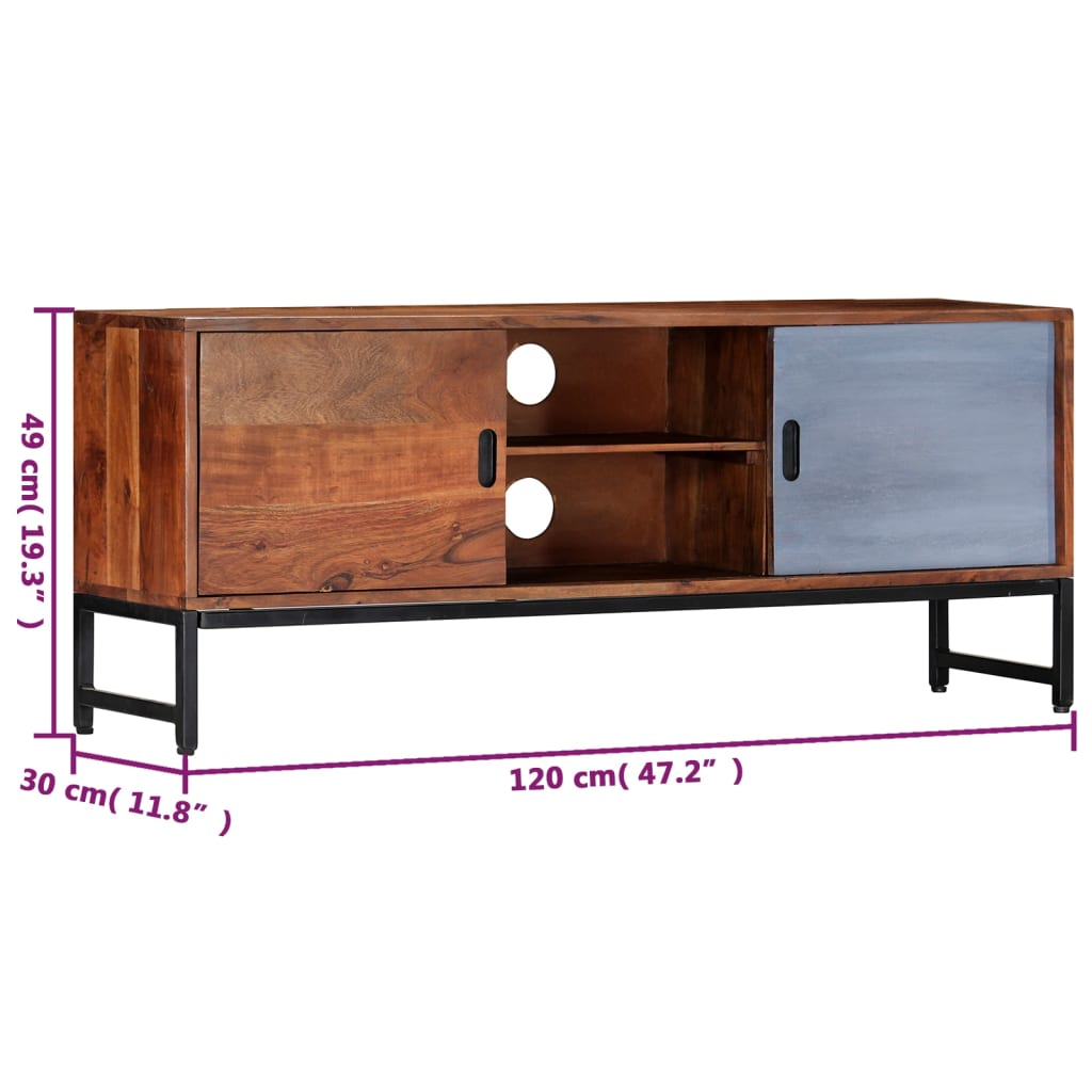 TV Cabinet Honey Finish with Blue Accent