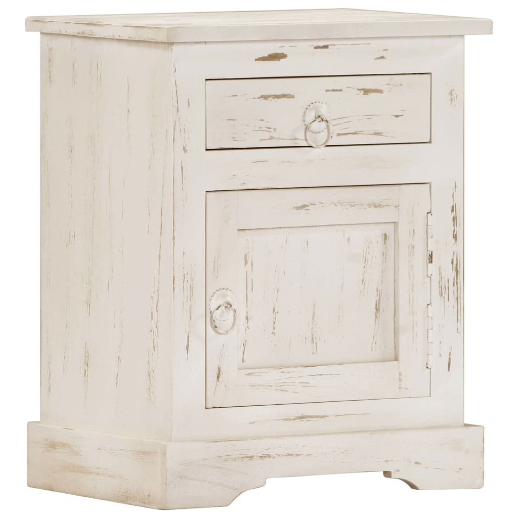 Bedside Cabinet White Solid mango wood 15.7 x 11.8 x 19.7 in