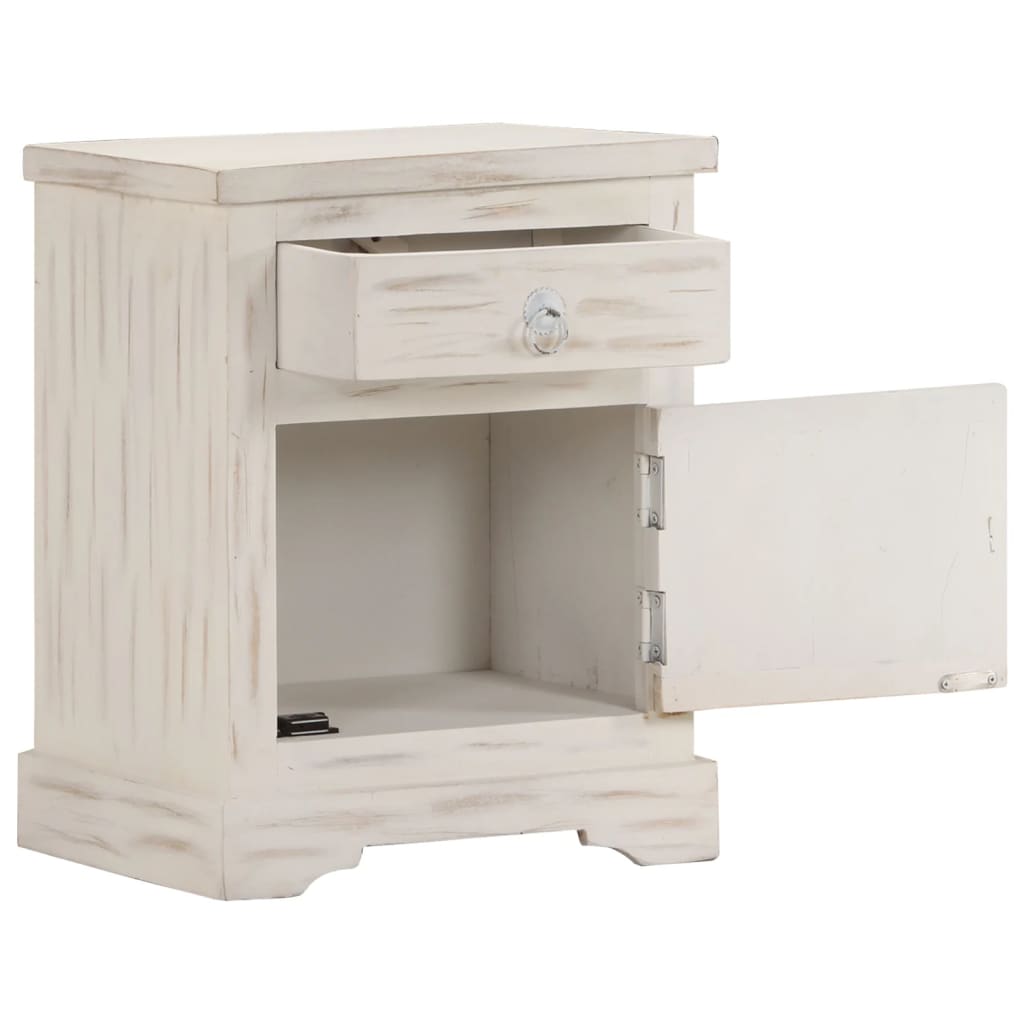 Bedside Cabinet White Solid mango wood 15.7 x 11.8 x 19.7 in