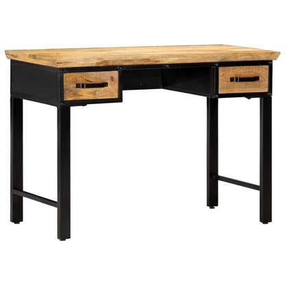 Writing Table Natural and Black Solid Mango Wood, Engineered Wood