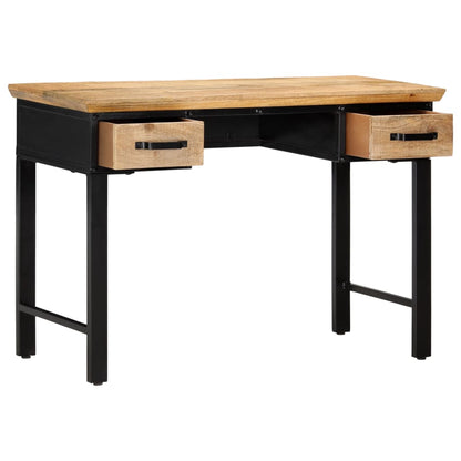 Writing Table Natural and Black Solid Mango Wood, Engineered Wood