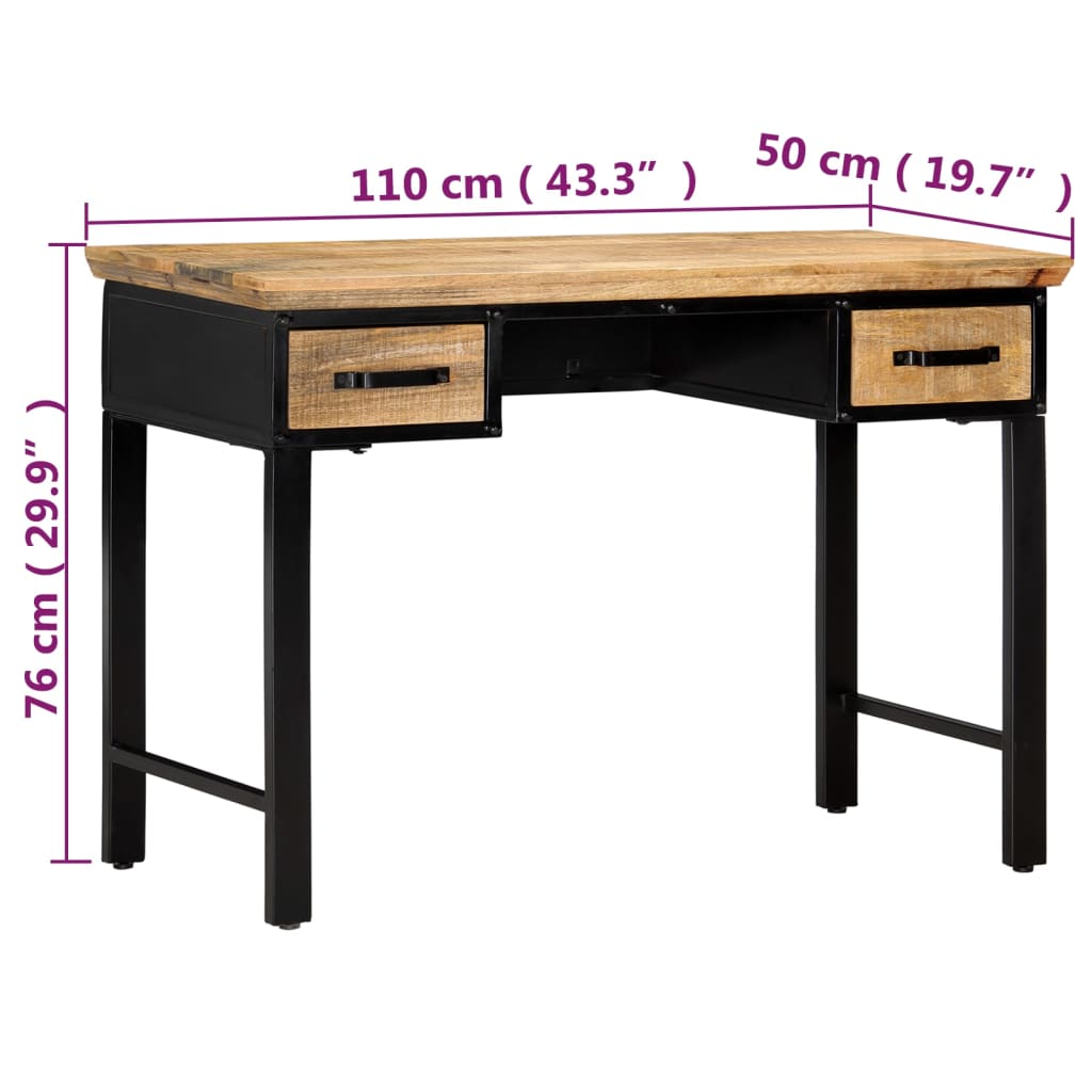 Writing Table Natural and Black Solid Mango Wood, Engineered Wood