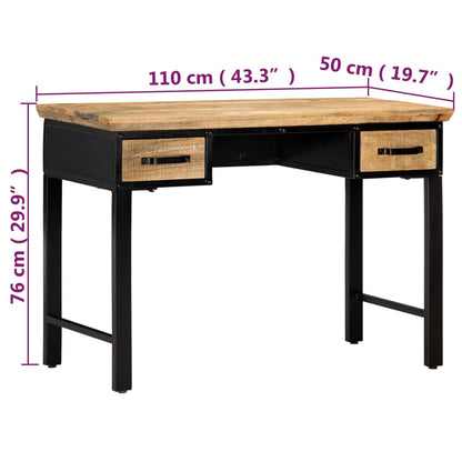 Writing Table Natural and Black Solid Mango Wood, Engineered Wood