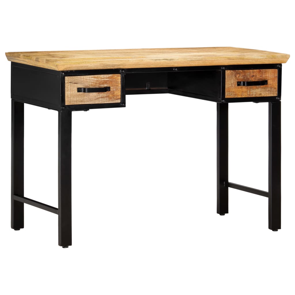 Writing Table Natural and Black Solid Mango Wood, Engineered Wood