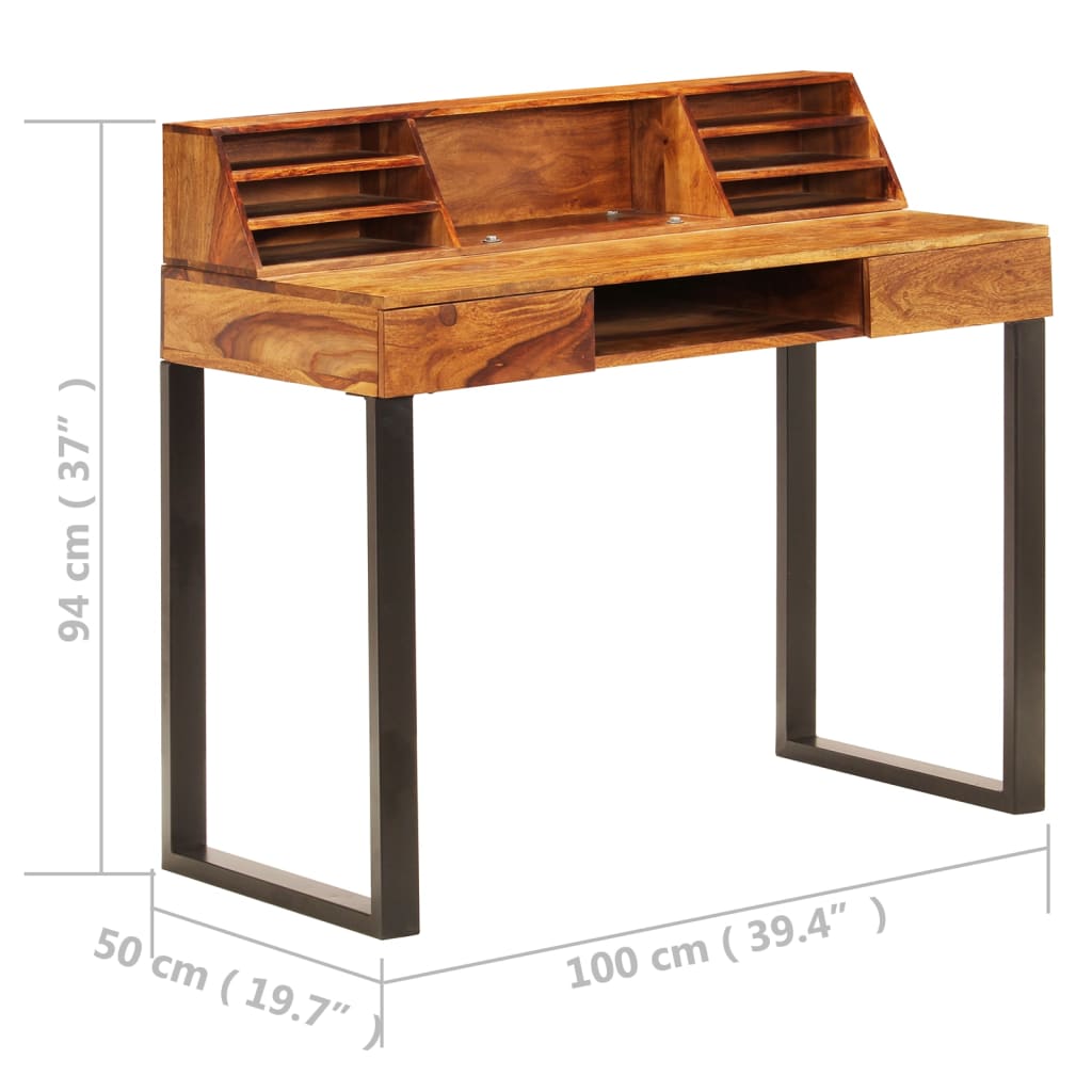 Desk Natural Wood Solid Acacia Wood and Powder Coated Steel
