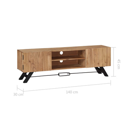 TV Stand Natural Wood Solid Acacia Wood 55.1 in Width TV Stand