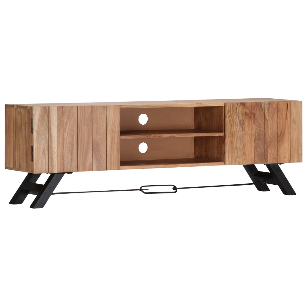 TV Stand Natural Wood Solid Acacia Wood 55.1 in Width TV Stand