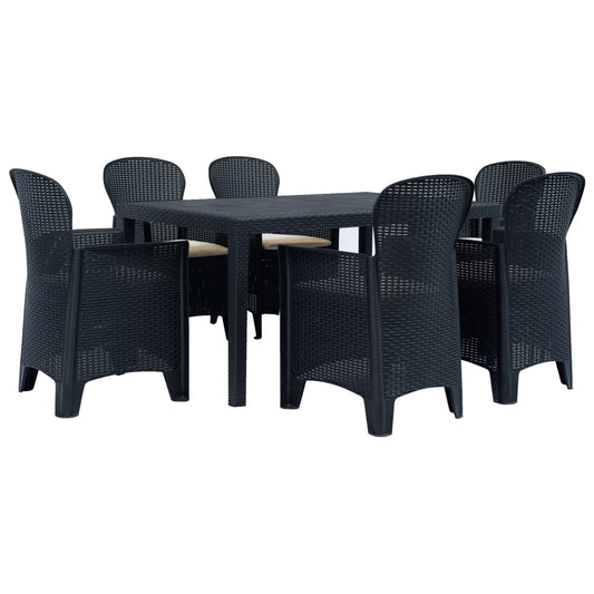 Outdoor Dining Set Anthracite Plastic, Polyester (Cushions)