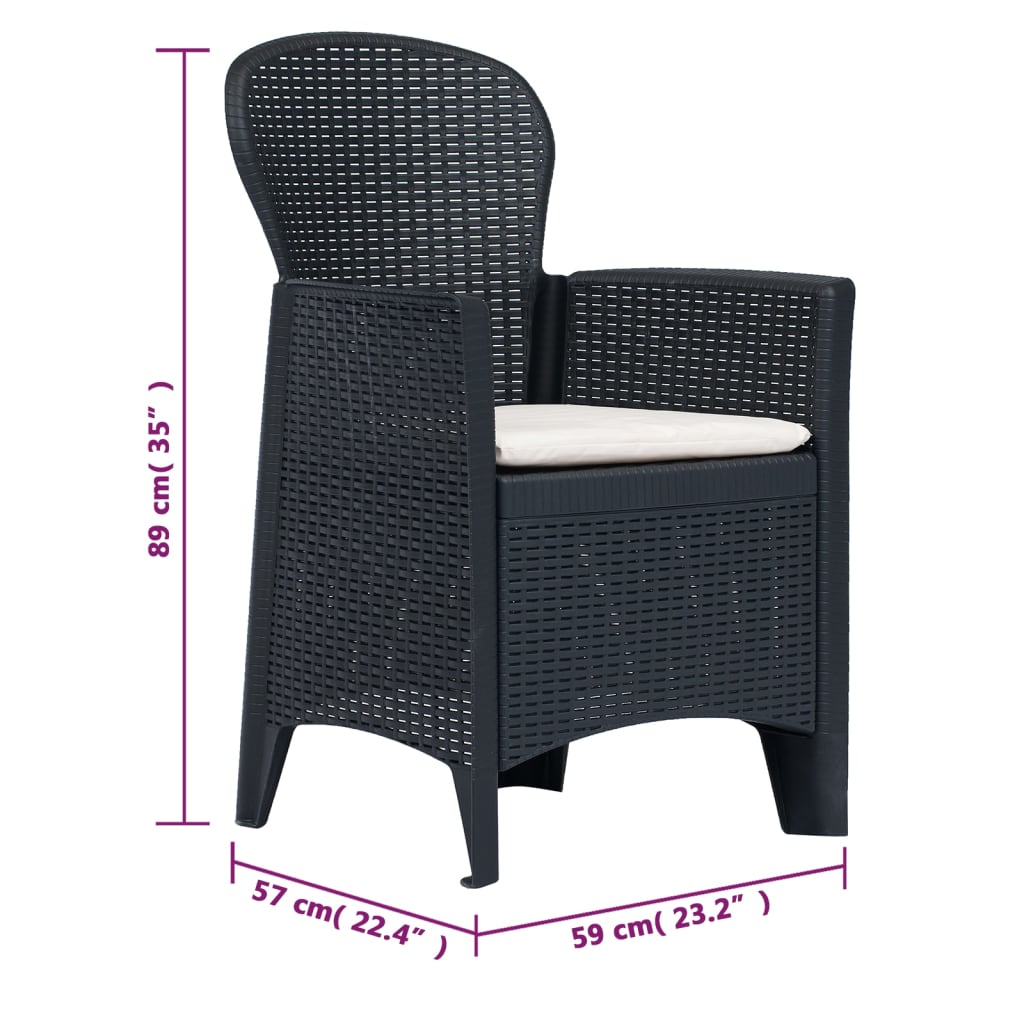 Outdoor Dining Set Anthracite Plastic, Polyester (Cushions)