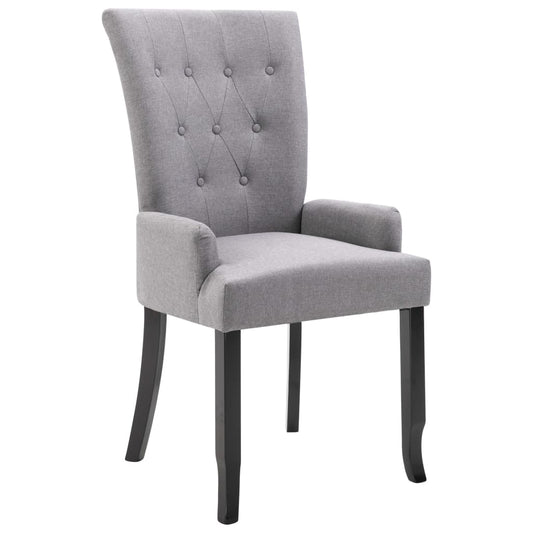 Dining Chair Light Grey Polyester and Solid Oak Wood Standard