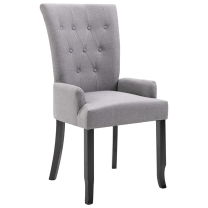 Dining Chair Light Grey Polyester and Solid Oak Wood Standard