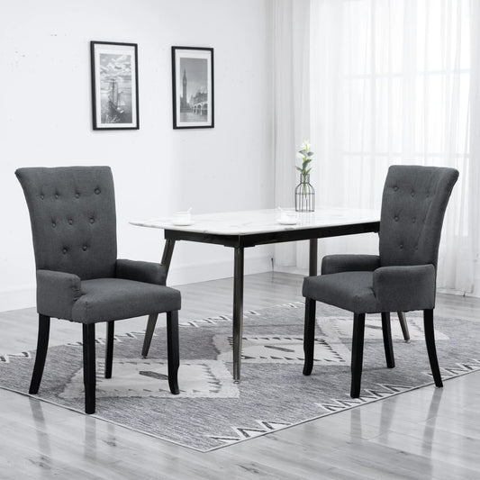 Dining Chair Dark Grey Polyester and Oak Wood Standard Ergonomic