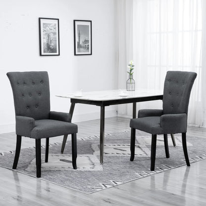 Dining Chair Dark Grey Polyester and Oak Wood Standard Ergonomic
