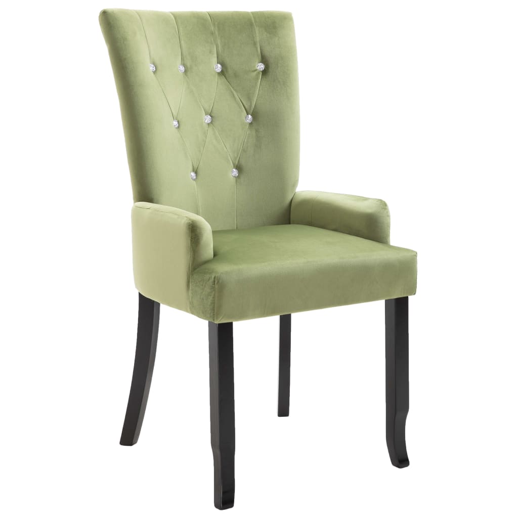 Dining Chair Light Green Polyester Velvet, Solid Oak Wood