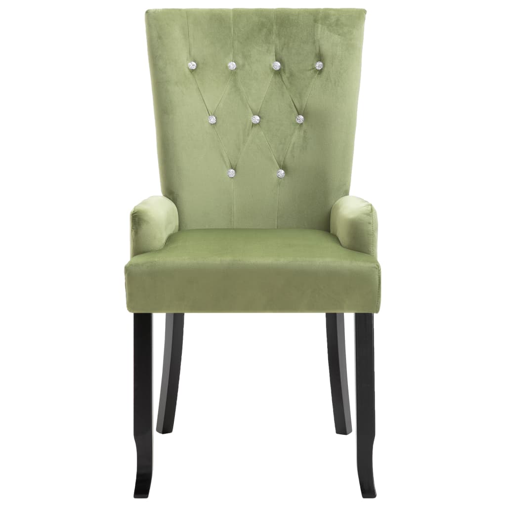 Dining Chair Light Green Polyester Velvet, Solid Oak Wood