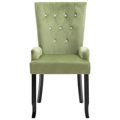 Dining Chair Light Green Polyester Velvet, Solid Oak Wood