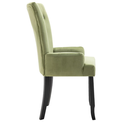 Dining Chair Light Green Polyester Velvet, Solid Oak Wood