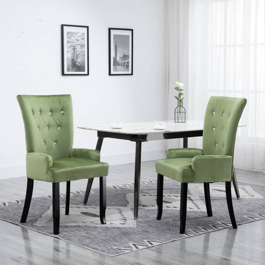 Dining Chair Light Green Polyester Velvet, Solid Oak Wood