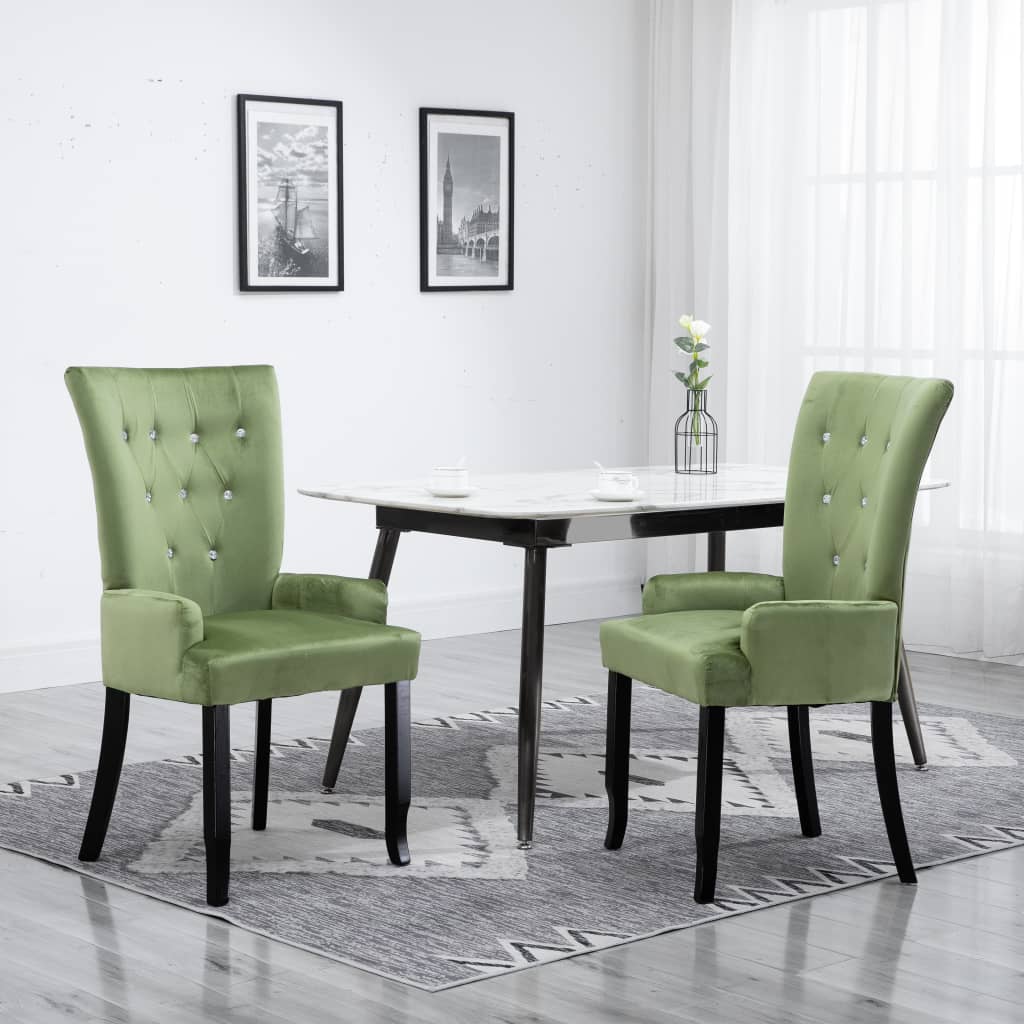Dining Chair Light Green Polyester Velvet, Solid Oak Wood