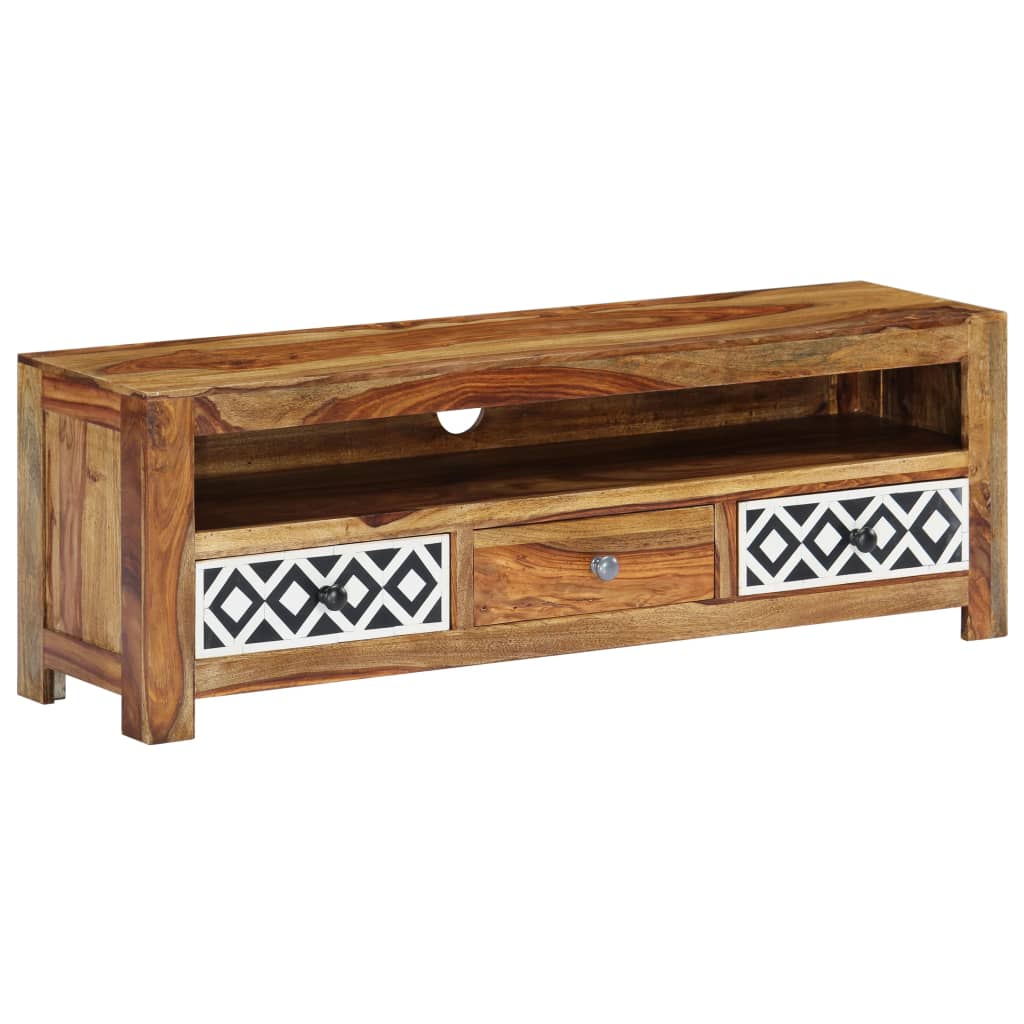 TV Cabinet Natural and White Solid Acacia Wood 47.2 in Storage