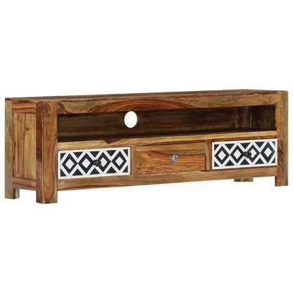 TV Cabinet Natural and White Solid Acacia Wood 47.2 in Storage