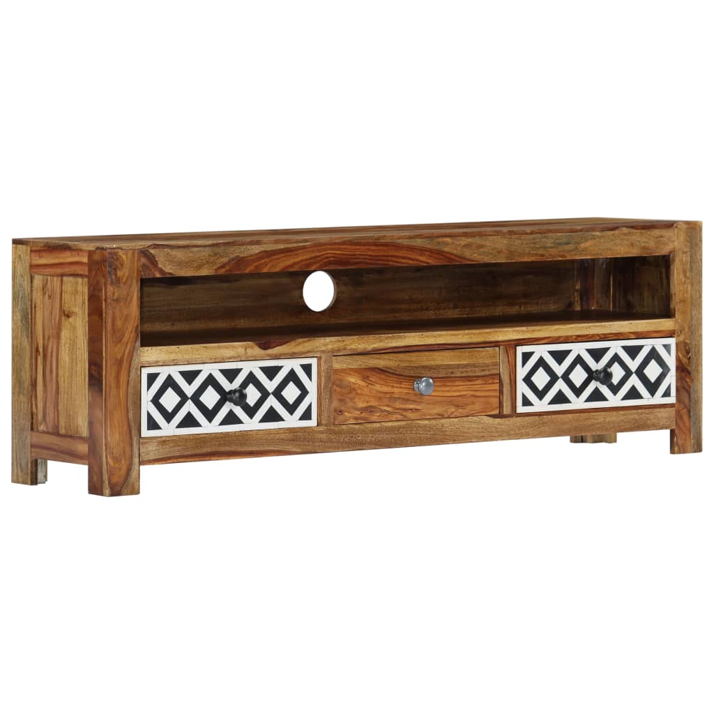 TV Cabinet Natural and White Solid Acacia Wood 47.2 in Storage