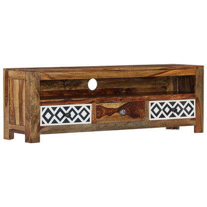 TV Cabinet Natural and White Solid Acacia Wood 47.2 in Storage