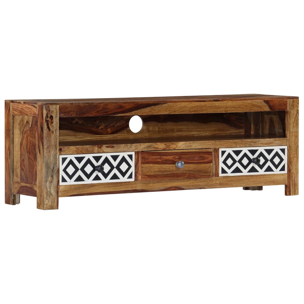 TV Cabinet Natural and White Solid Acacia Wood 47.2 in Storage
