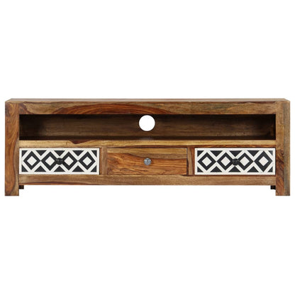 TV Cabinet Natural and White Solid Acacia Wood 47.2 in Storage