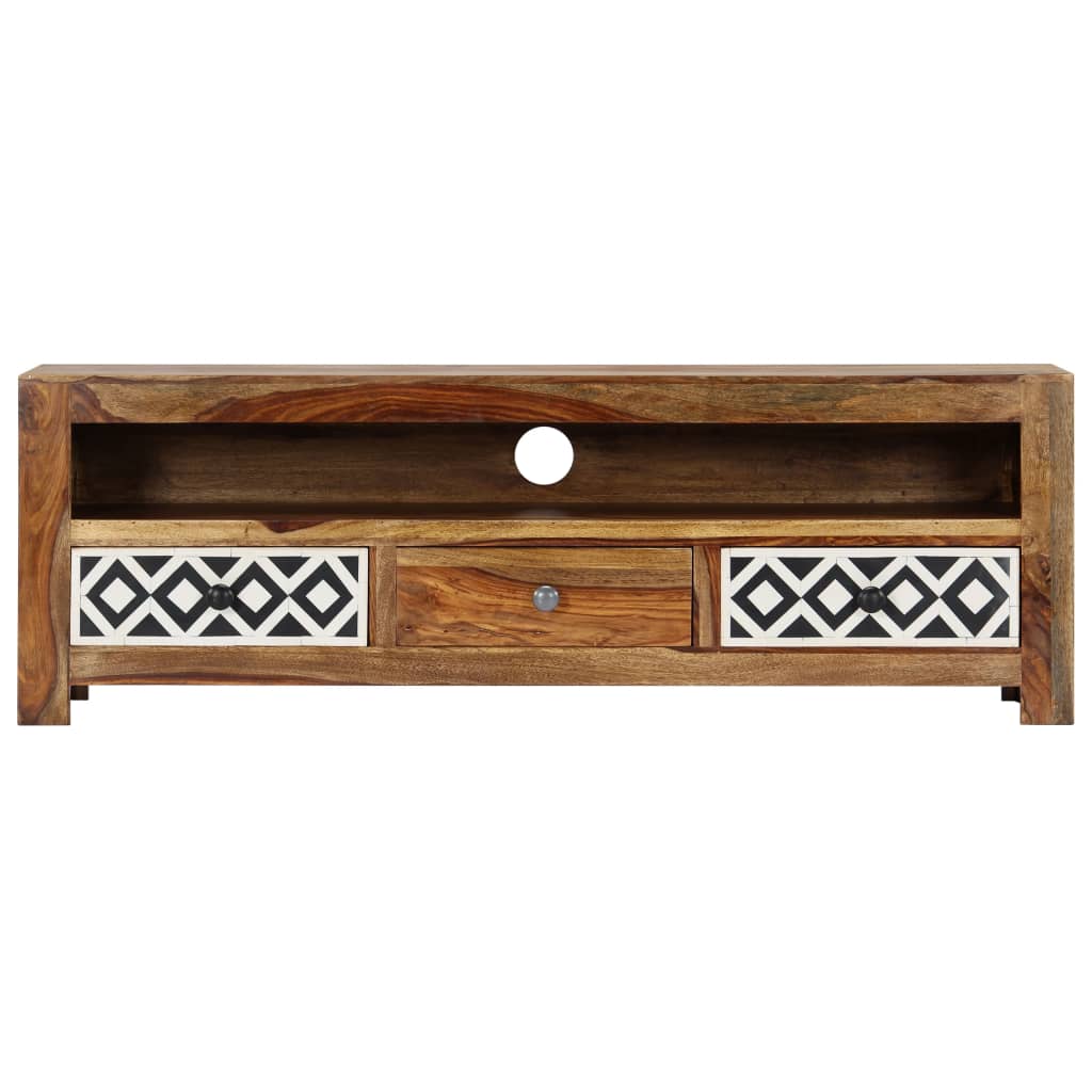 TV Cabinet Natural and White Solid Acacia Wood 47.2 in Storage