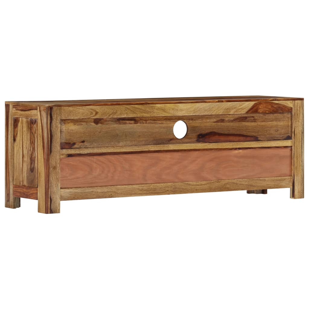 TV Cabinet Natural and White Solid Acacia Wood 47.2 in Storage